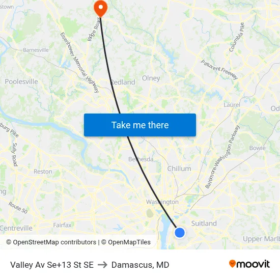 Valley Av Se+13 St SE to Damascus, MD map