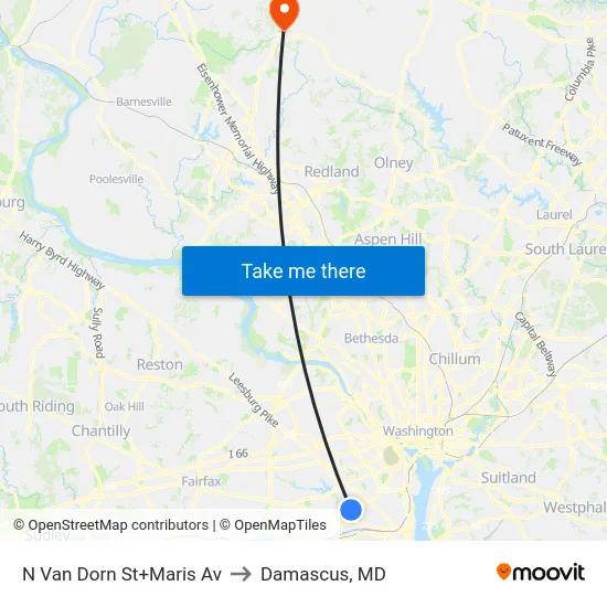 N Van Dorn St+Maris Av to Damascus, MD map