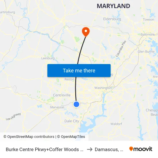 Burke Centre Pkwy+Coffer Woods Rd to Damascus, MD map