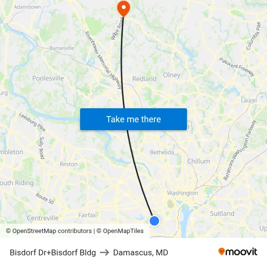 Bisdorf Dr+Bisdorf Bldg to Damascus, MD map