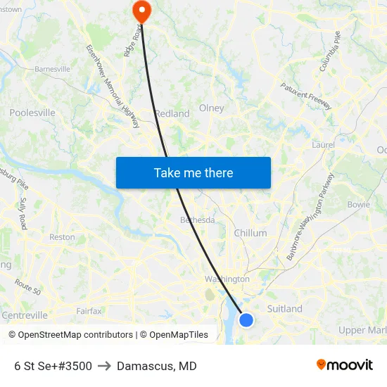 6 St Se+#3500 to Damascus, MD map