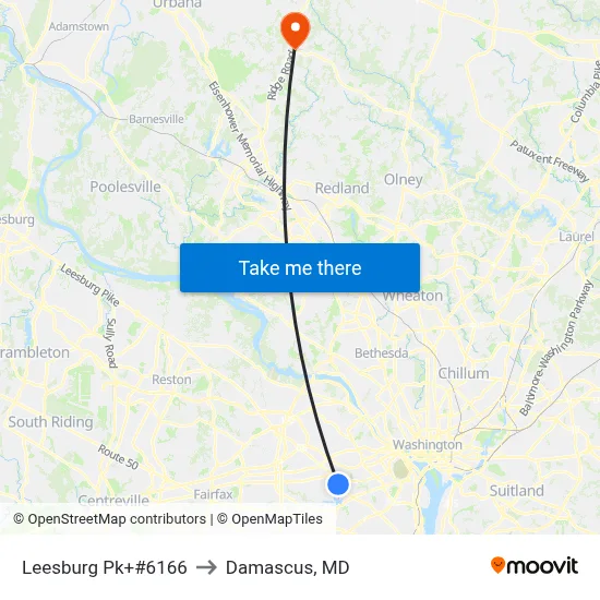 Leesburg Pk+#6166 to Damascus, MD map