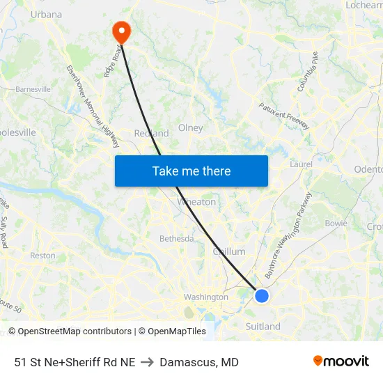 51 St Ne+Sheriff Rd NE to Damascus, MD map