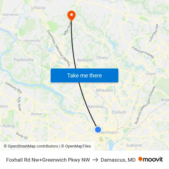 Foxhall Rd Nw+Greenwich Pkwy NW to Damascus, MD map