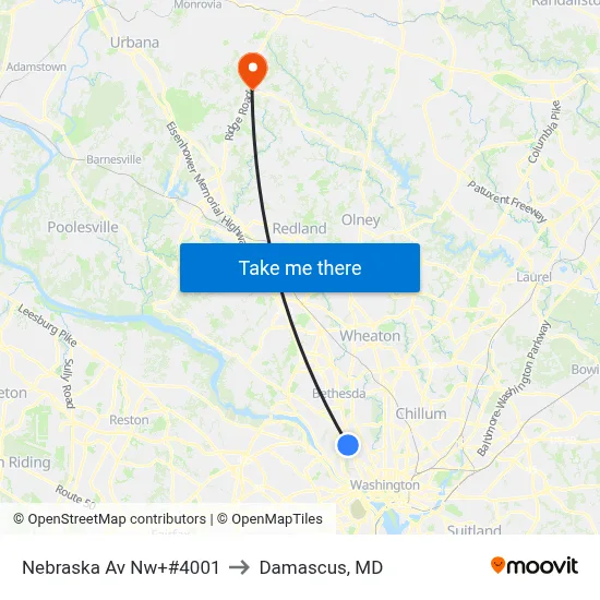 Nebraska Av Nw+#4001 to Damascus, MD map