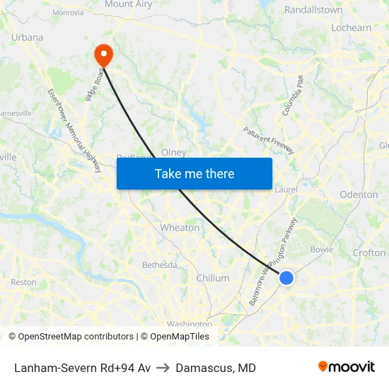 Lanham-Severn Rd+94 Av to Damascus, MD map