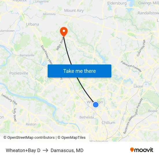 Wheaton+Bay D to Damascus, MD map