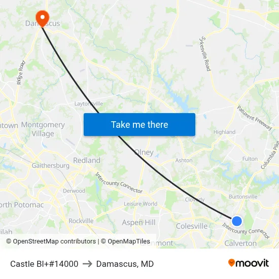 Castle Bl+#14000 to Damascus, MD map