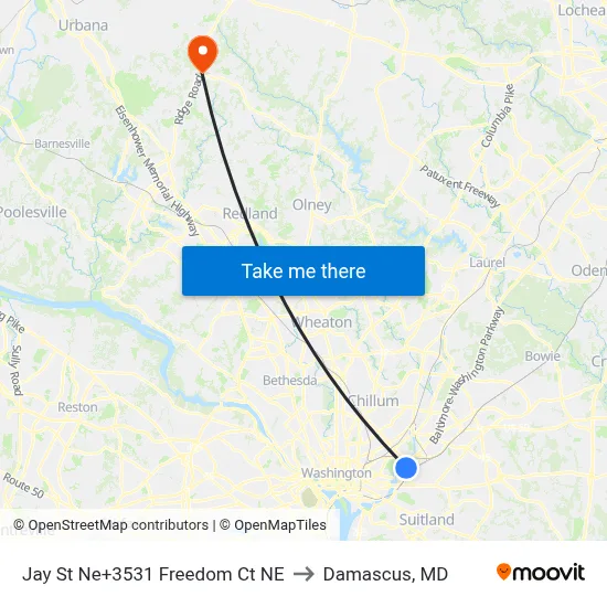 Jay St Ne+3531 Freedom Ct NE to Damascus, MD map