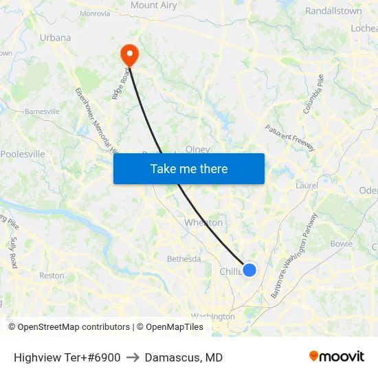 Highview Ter+#6900 to Damascus, MD map