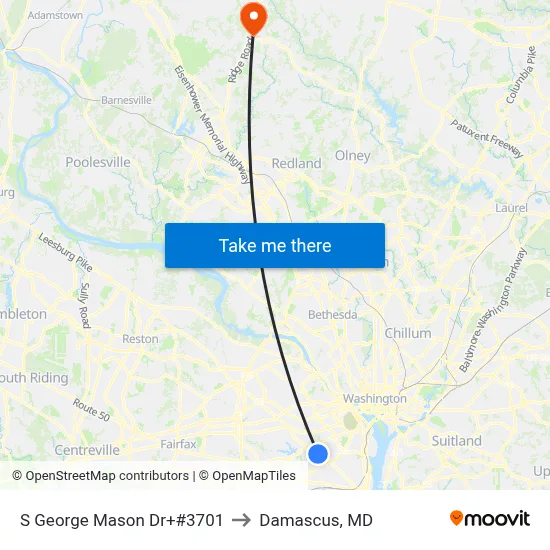 S George Mason Dr+#3701 to Damascus, MD map
