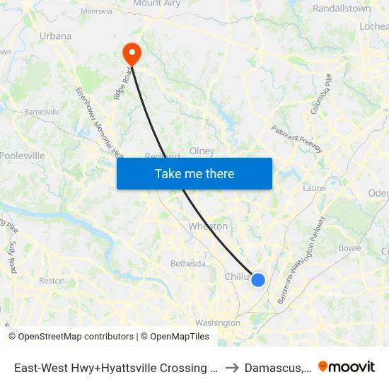 East-West Hwy+Hyattsville Crossing Entrance to Damascus, MD map