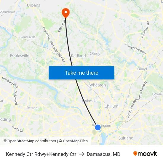Kennedy Ctr Rdwy+Kennedy Ctr to Damascus, MD map