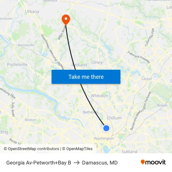 Georgia Av-Petworth+Bay B to Damascus, MD map