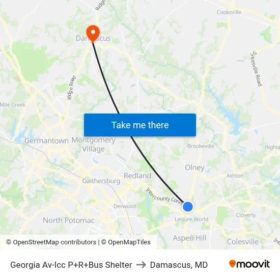 Georgia Av-Icc P+R+Bus Shelter to Damascus, MD map