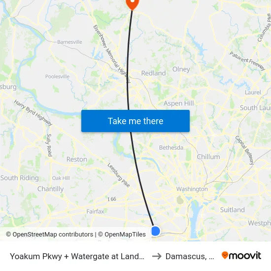 Yoakum Pkwy + Watergate at Landmark to Damascus, MD map