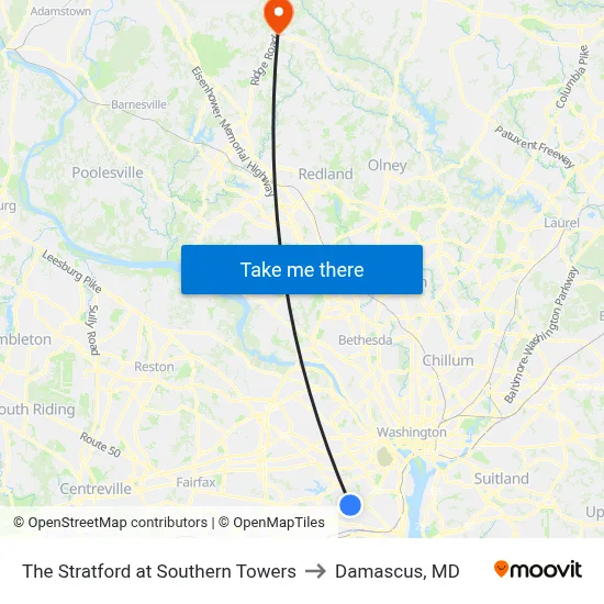 The Stratford at Southern Towers to Damascus, MD map