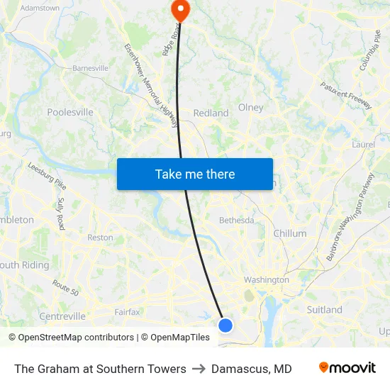 The Graham at Southern Towers to Damascus, MD map