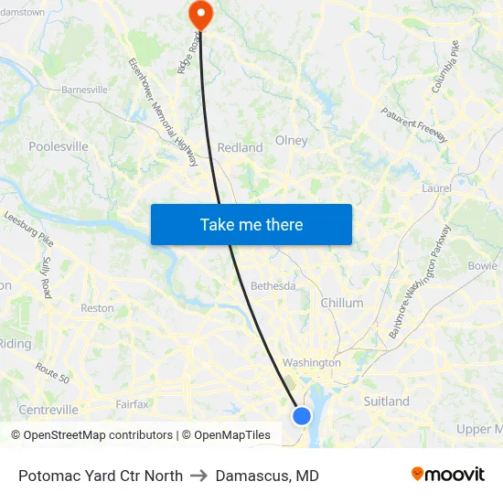 Potomac Yard Ctr North to Damascus, MD map