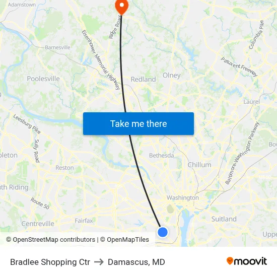 Bradlee Shopping Ctr to Damascus, MD map