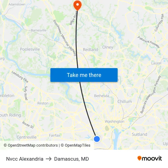 Nvcc Alexandria to Damascus, MD map