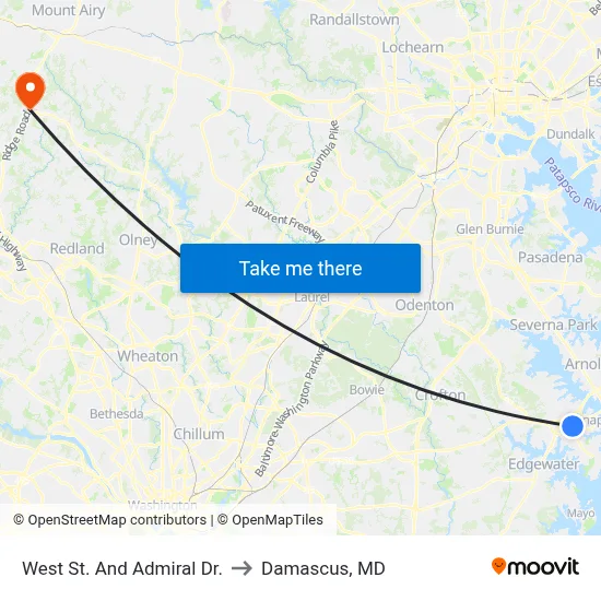 West St. And Admiral Dr. to Damascus, MD map