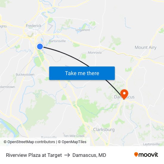 Riverview Plaza at Target to Damascus, MD map