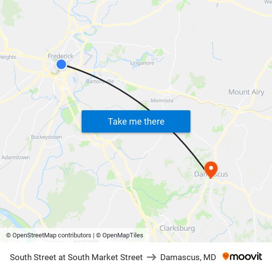 South Street at South Market Street to Damascus, MD map