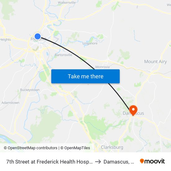 7th Street at Frederick Health Hospital to Damascus, MD map
