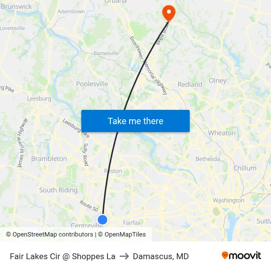 Fair Lakes Cir @ Shoppes La to Damascus, MD map