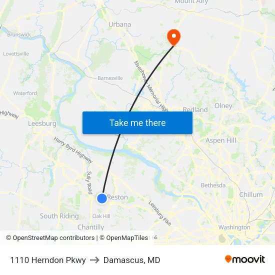 1110 Herndon Pkwy to Damascus, MD map