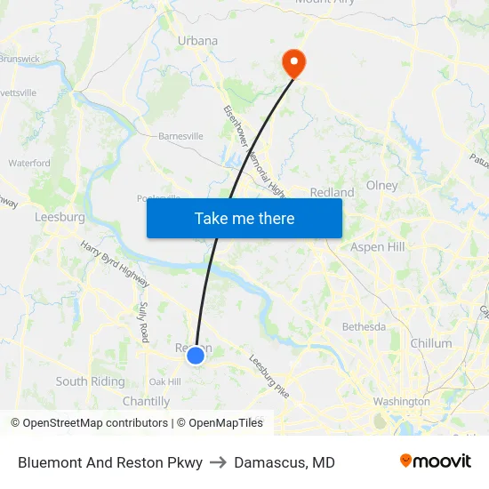 Bluemont Way @ Reston Pkwy to Damascus, MD map