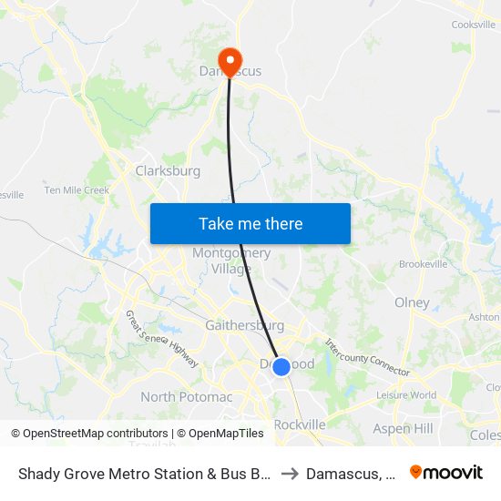 Shady Grove Metro Station & Bus Bay C to Damascus, MD map