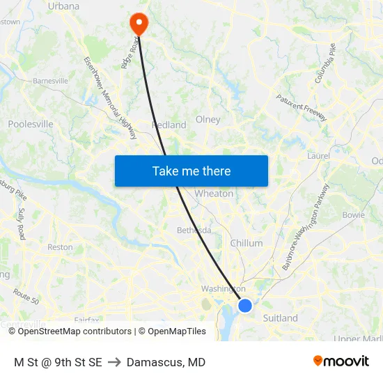 M St @ 9th St SE to Damascus, MD map
