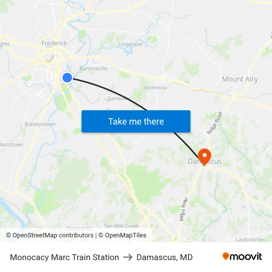 Monocacy Marc Train Station to Damascus, MD map
