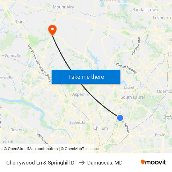 Cherrywood Ln & Springhill Dr to Damascus, MD map