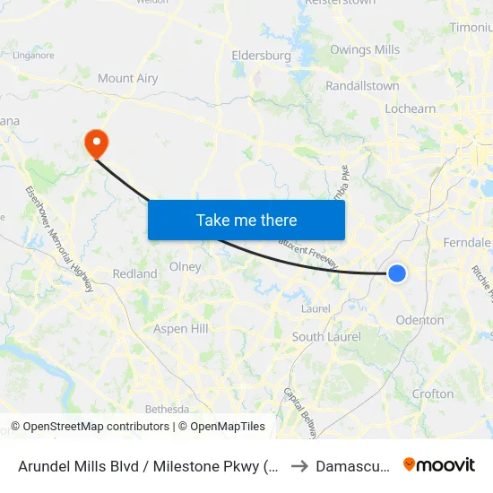 Arundel Mills Blvd / Milestone Pkwy (Southbound) to Damascus, MD map