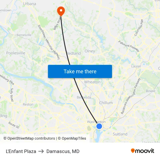 L'Enfant Plaza to Damascus, MD map
