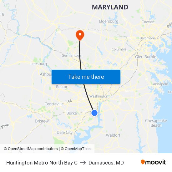 Huntington Metro North Bay C to Damascus, MD map