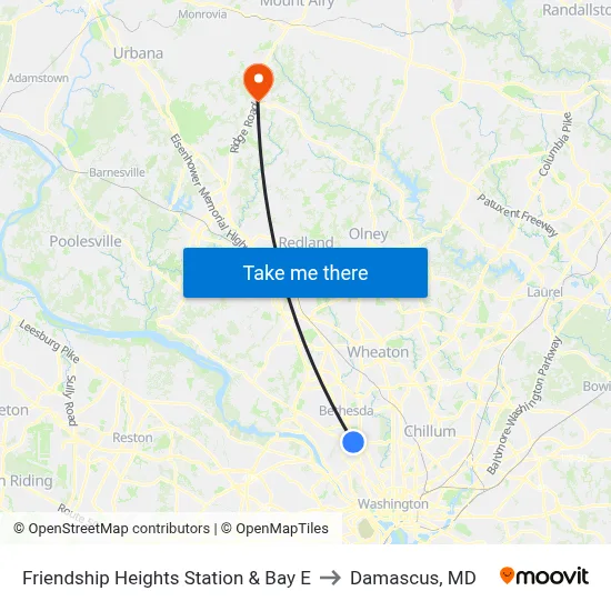 Friendship Heights Station & Bay E to Damascus, MD map
