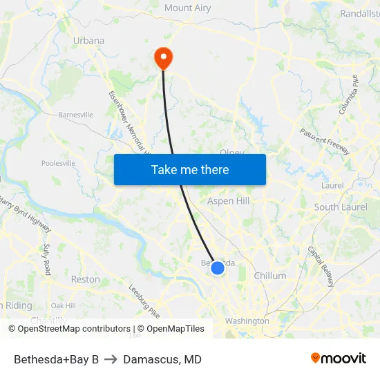 Bethesda+Bay B to Damascus, MD map