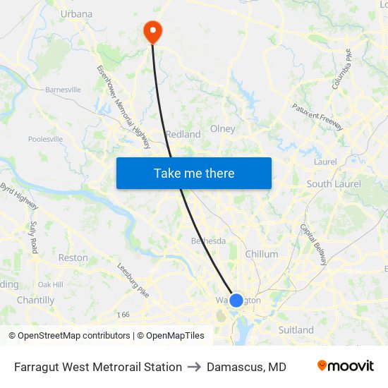 Farragut West  Metrorail Station to Damascus, MD map