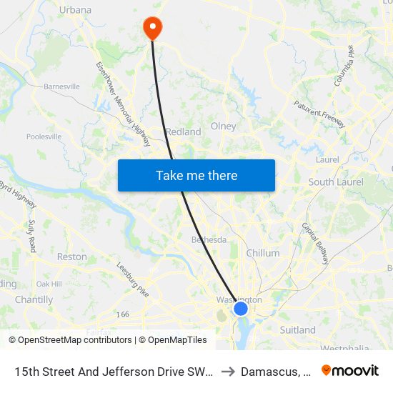 15th Street And Jefferson Drive SW (Sb) to Damascus, MD map