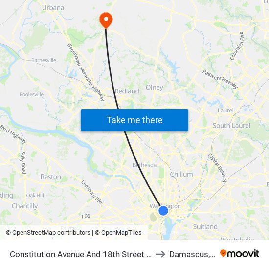 Constitution Avenue And 18th Street NW (Eb) to Damascus, MD map