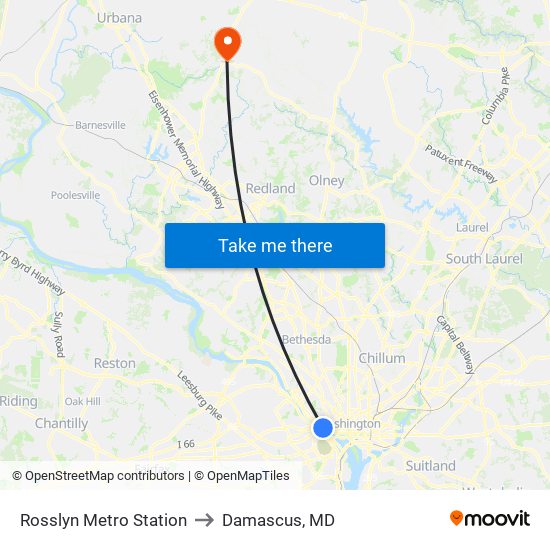 Rosslyn Metro Station to Damascus, MD map