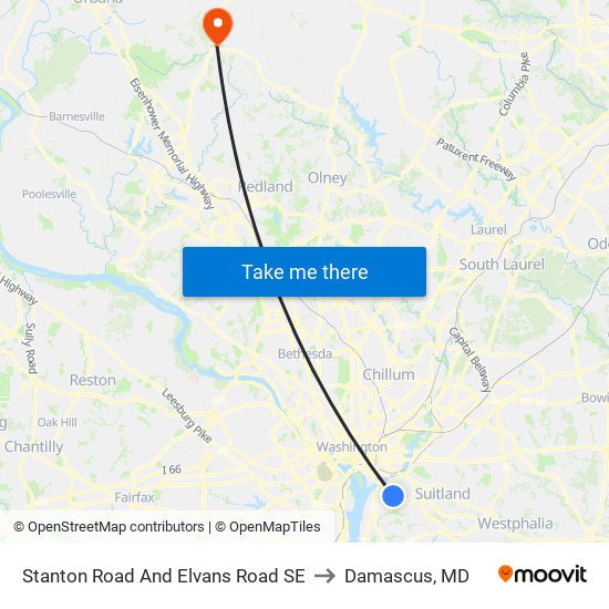 Stanton Road And Elvans Road SE to Damascus, MD map