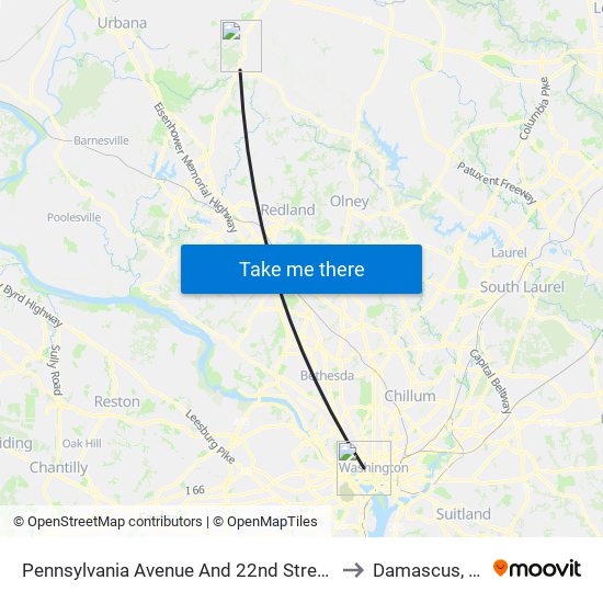 Pennsylvania Avenue And 22nd Street NW to Damascus, MD map