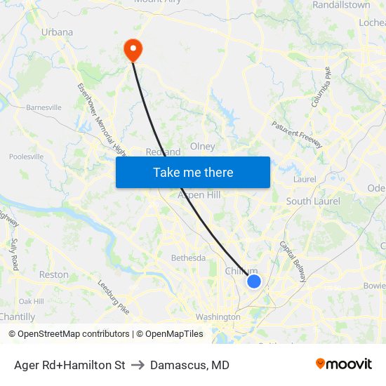 Ager Rd+Hamilton St to Damascus, MD map