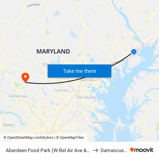 Aberdeen Food Park (W Bel Air Ave & Baker St) to Damascus, MD map