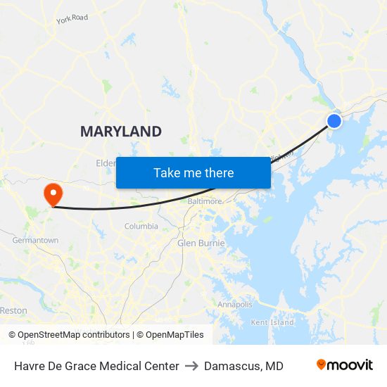 Havre De Grace Medical Center to Damascus, MD map